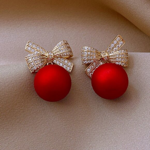 Bowknot Red Stud Earrings - Picture 2 of 2